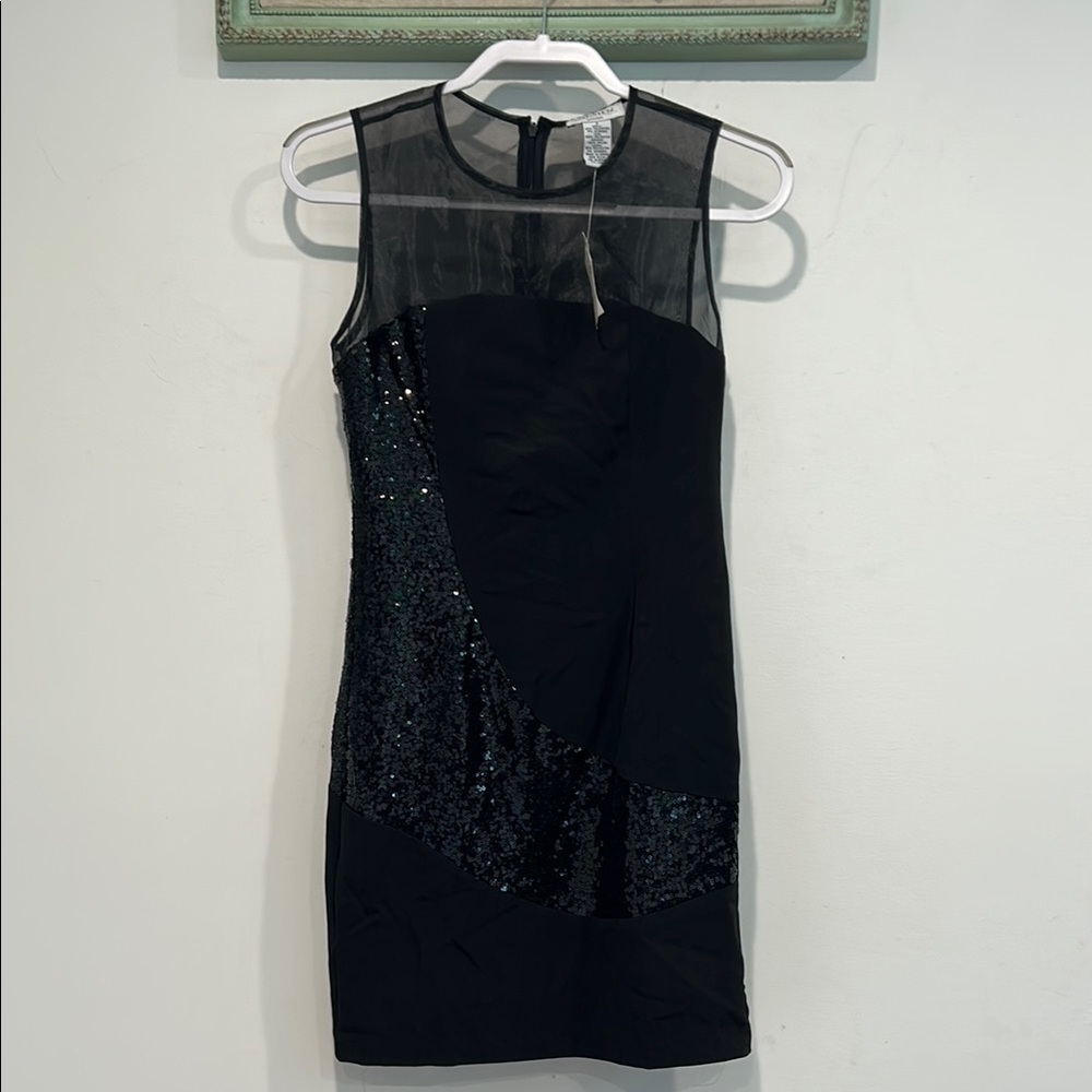 Carmen Marc Valvo Elegant Black Sequin Sleeveless Mini Dress size 2 new w tags